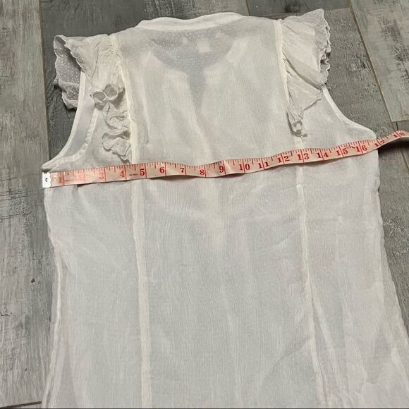 VTG Banana Republic Ivory Swiss Dot 100% Silk Chiffon Flutter Sleeveless Top S - Picture 8 of 12